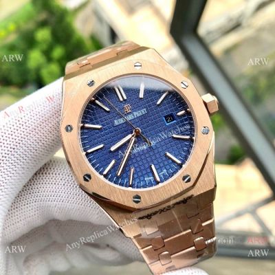 Audemars Piguet Replica Watch Royal Oak Rose Gold Blue Face Watch Low Price
